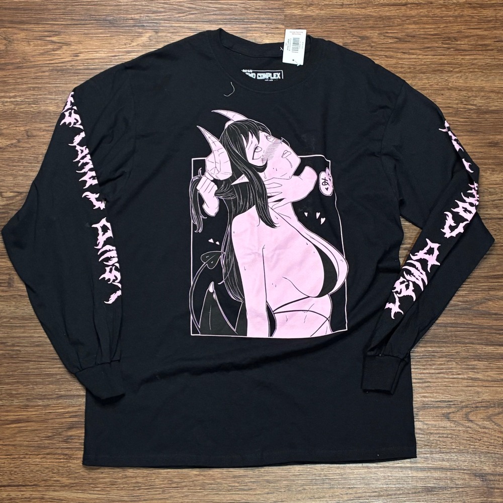 Lewd Complex Anime Demon Girl Long Sleeve Graphic Tee Black Men's Large NWT